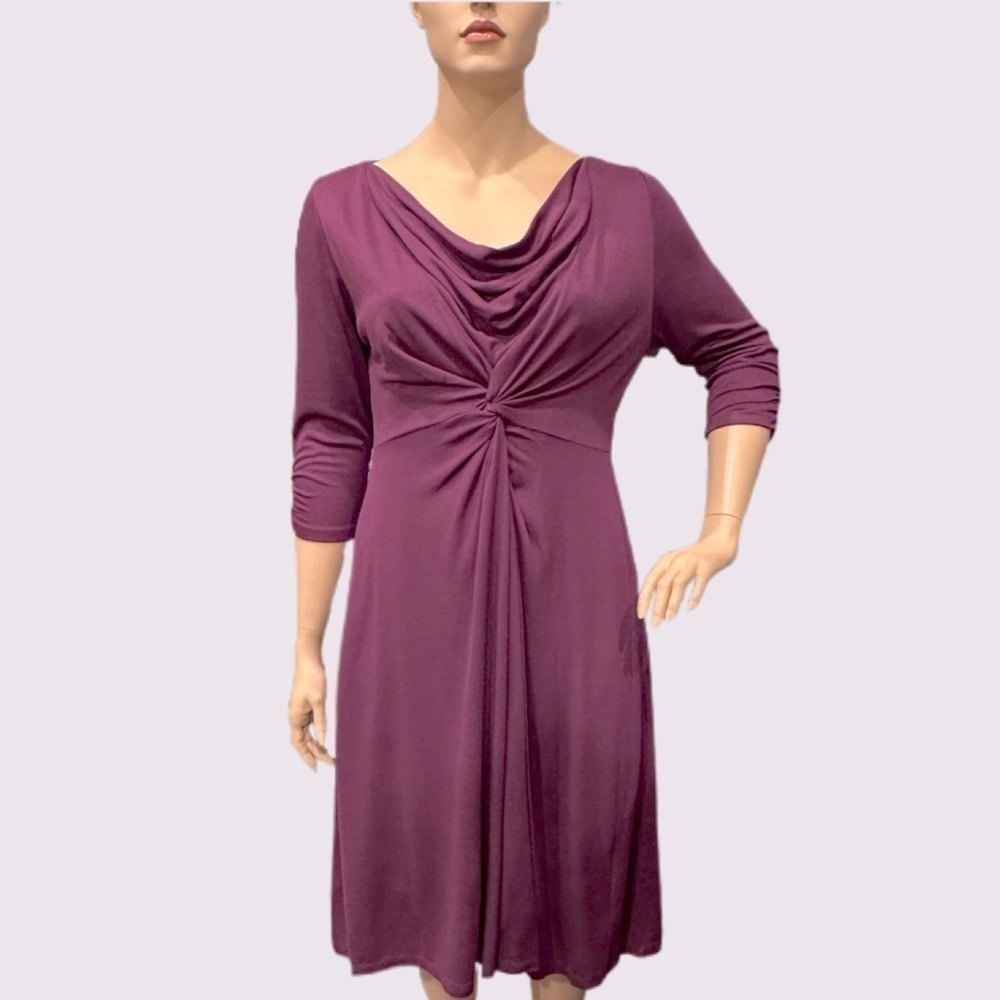 IGIGI Tres Chic Dress Plus Size 18/20 Plum Cowl Neck 3/4 Sleeves Knee Length NEW